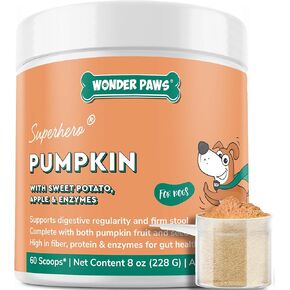 Organic Pumpkin for Dogs – Organic Pumpkin Fiber for Dogs – with Apple, Sweet Potato & Enzymes for Gut Health, Stool, Constipation & Digestion – Fiber Topper Or Mix with Water to Create Pumpkin Puree