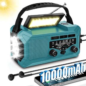 10000mAh Emergency Radio,Multi-Function AM/FM/NOAA Weather Radio,Hand Crank,USB Cable 3 Charging Methods,SOS Alarm,Flashlight,Phone Charger,Compass,Reading Lamp(Dark Green)