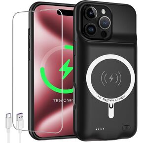 Battery Case for iPhone 16 Pro Max, Newest 12000mAh Rechargeable Portable Protective Extended Charger Case Wireless Charging Compatible with iPhone 16 Pro Max (6.9 inch) Charging Case & Carplay-Black