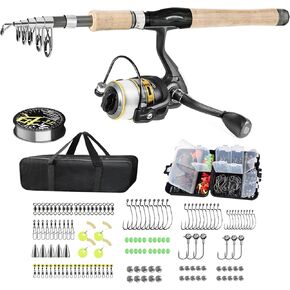 Fishing Pole Combo Set,2.1m/6.89ft 145pcs Fishing Accessories Kit Carbon Fiber Fishing Pole Fishing line 12 +1BB Spinning Reels Fishing Carrier Bag for Travel Saltwater Freshwater