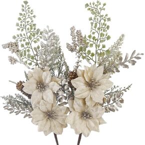 3 Pcs Christmas Flowers Poinsettia Artificial Christmas Flowers Burgundy Velvet Artificial Poinsettias Flowers Berries Artificial Leaves for Table Centerpieces Vase Fillers Winter Holiday Decor