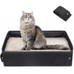 Cat Litter Box (17.7"x13.8"x5") Foldable and Packable Travel Litter Box for Cats, Easy to Carry, Easy to Use in Hotels, Car - Black
