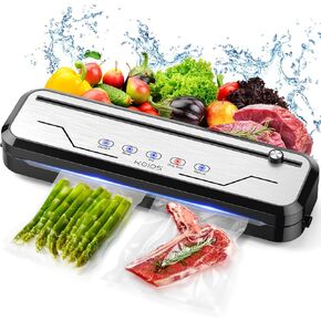 Vacuum Sealer for Food, Multi-Functional Vacuum Sealer Machine Compact Air Sealing System with Build-in Cutter, LED Indicator Dry & Moist Modes with 15 Vacuum Bags for Food Vacuum Sealing (Silver)