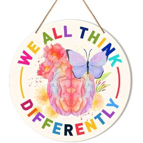Mental Health Wall Decor, Autism Awareness Hanging Sign Decor Wall Decorations Sign for Therapy Office, Home, Counseling Room, Gift for Autism Family Mom Therapist, Celebrate Minds of The Kinds