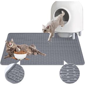 Cat Litter Mat,34x22in Litter Mat with Raised Edges,Waterproof Rubber Litter Box Mat,Soft Washable Cat Litter Mat Litter Trapping Mat Easy to Clean,Indoor Floor Large Kitty Litter Mat Gray
