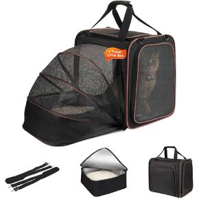 Cat Carrier with Litter Box, Cat Carrier for Car Travel, Expandable Cat Carrier for Cats/Puppies, Soft Sided Cat Carrier with Litter Box, Portable Pet Travel Washable Carrier for Car Travel