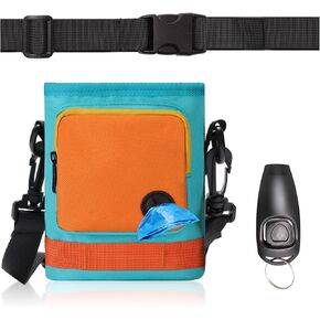 Dog Treat Pouch with Dog Clicker for Training, Bright Colors Drawstring Treat Pouches for Pet Puppy Travel or Outdoor Large Capacity Training Bag with Waist Belt Shoulder Strap