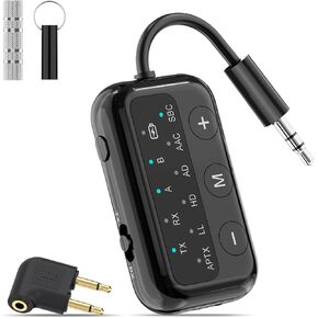 Bluetooth Transmitter Receiver for TV - Airplane Bluetooth Adapter for All Headphones - Plane Travel Essentials - Dual Connection - aptX Low Latency -Wireless Audio Aux for MP3,Game,PC-Black