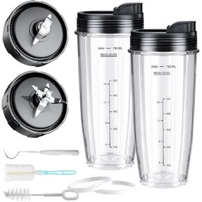 11-in-1 Blender Accessories, Blender Replacement Parts Compatible with Nutri Ninja, 24oz Blender Cups and Blade Assembly with Cross & Flat Blades for Crushing & Grinding