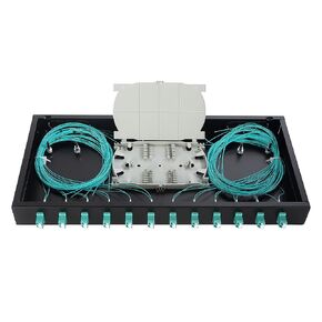 1 U 19" Racks Cabinet LC-OM3 12 Duplex 24 Port Fiber Enclosure Rack Mount Fiber Termination Box (Include 2Pcs Splice Trays 48 Strand OM3 Pigtail 1M Cables Spool+ Patch Panel