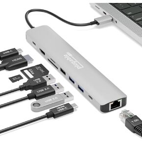 Plugable USB C Hub Multiport Adapter (9-in-1) 140W Power Delivery Charging, 4K 60Hz HDMI, 10Gbps USB-C and USB-A, Ethernet, SD | for USBC, USB4, Thunderbolt MacBook, Windows, Chromebook (USBC-9IN1E)