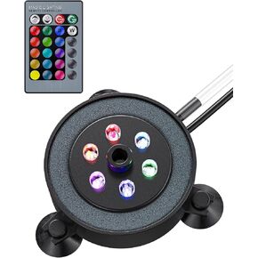 Pawfly Aquarium Air Bubble LED Light Fish Tank Underwater Multi-Colored Bubbler Light Aquarium Air Stone Disc with 4 Lighting Modes and Strong Remote Control (Pump & Remote Battery Not Included)