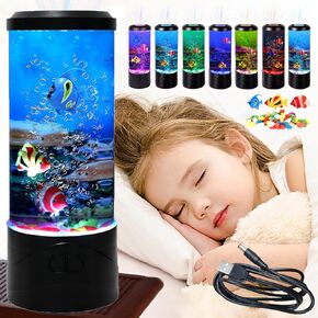 YPCOO Mini Bubble Fish Lamp,Fake Fish Tank Aquarium Lamp,Multi-Color Changing Aquarium Light with 3 Artificial Fish Night Lights-for Home Office Living Room Decor Gifts for Kids Adults (with 6 fishs)
