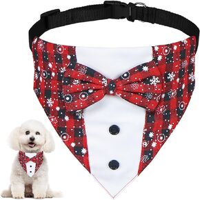 Christmas Dog Tuxedo, Dog Christmas Outfit Dog Tuxedo with Bow Tie Adjustable Collar Christmas Dog Tux Clothes for Small Medium Large X-Large Dogs (Christmas 3, Large)