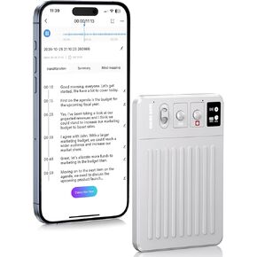AI Voice Recorder, Voice Recorder with No Fee for Transcribe & Summarize, Empowered by ChatGPT, APP Control, Support 107 Languages, 64GB Memory, Digital Voice Recorder for Meetings, Calls, Argent