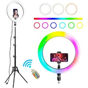 12" RGB Ring Light Bundle with 51-inch Adjustable Reflector Stand- Suitable for Phones and Cameras, Adjustable Ring Light for Tiktok/YouTube/Photography/Makeup