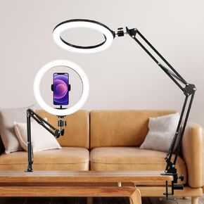Ring Light with Overhead Phone Mount, Selfie Ring Light with Stand and Phone Holder for Phone, iPhone, Dimmable LED Desk Ring Light for Video Recording, Vlog, Live Streaming Tiktok, YouTube