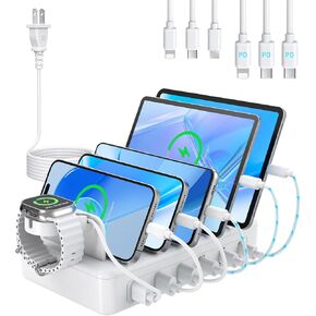96W Charging Station for Multiple Devices,CREATIVE DESIGN 6 Ports USB C Charging Station with 3 PD 20W USB-C,Multi Charger Station for Cellphone Kindle Tablet and Other Electronic