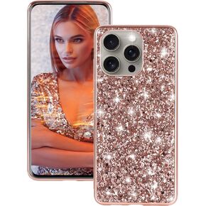 Silicone Case for iPhone 16 Pro Max 5G Case Glitter Sparkle Bling, Hybrid Matte Back Case High Impact Heavy Duty Shockproof Protective Cover for iPhone 16 Pro Max Cute Case for Women 6.9" (Rose Gold)