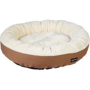 Amazon Basics Round Bolster Pet Bed for Dog or Cat with Flannel Top, 20-Inch, Brown and Ivory