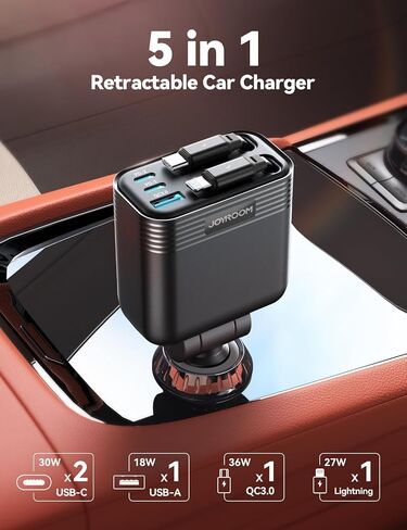 شاحن سيارة قابل للسحب [5 منافذ شحن سريع] شاحن سيارة iPhone 16، شاحن سيارة USB C 66W JOYROOM محول شاحن سيارة شحن سريع، شاحن هاتف سيارة سريع لهاتف iPhone 16 15 14 Pro Max، Samsung S24 in Kuwait