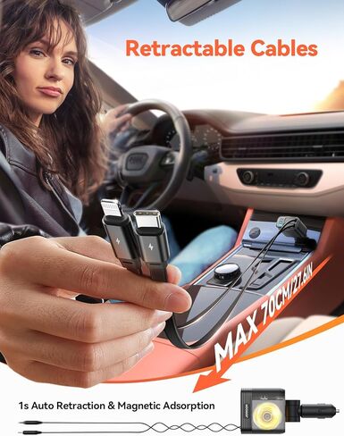 شاحن سيارة قابل للسحب [5 منافذ شحن سريع] شاحن سيارة iPhone 16، شاحن سيارة USB C 66W JOYROOM محول شاحن سيارة شحن سريع، شاحن هاتف سيارة سريع لهاتف iPhone 16 15 14 Pro Max، Samsung S24 in Kuwait
