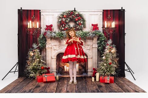 Kate Christmas Fireplace Backdrop Red Curtain Holiday Christmas Wreath Photo Backdrop for Family Professional Photography Studio Props, 10x10ft in Kuwait