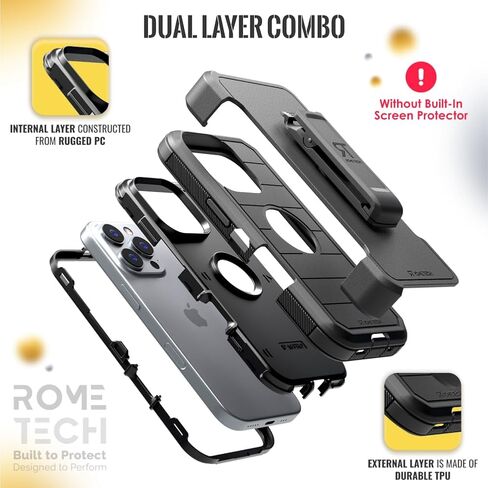 for iPhone 16 Pro Case with Belt Clip Holster & Kickstand, Screenless Protective Dual-Layer Shockproof Phone Case for iPhone 16 Pro - Black in Saudi Arabia