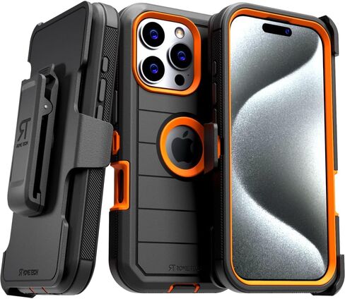 for iPhone 16 Pro Case with Belt Clip Holster & Kickstand, Screenless Protective Dual-Layer Shockproof Phone Case for iPhone 16 Pro - Black in Saudi Arabia