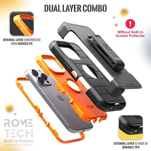 for iPhone 16 Pro Case with Belt Clip Holster & Kickstand, Screenless Protective Dual-Layer Shockproof Phone Case for iPhone 16 Pro - Black in Saudi Arabia