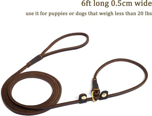 LWBMG Real Leather Slip Lead Dog Leash, Thin Lightweight Adjustable Dog Training Leash, Soft Genuine Leather Dog Leash for Small Dogs 5.6 ft x 1/5 inch Black in Saudi Arabia