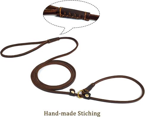 LWBMG Real Leather Slip Lead Dog Leash, Thin Lightweight Adjustable Dog Training Leash, Soft Genuine Leather Dog Leash for Small Dogs 5.6 ft x 1/5 inch Black in Saudi Arabia