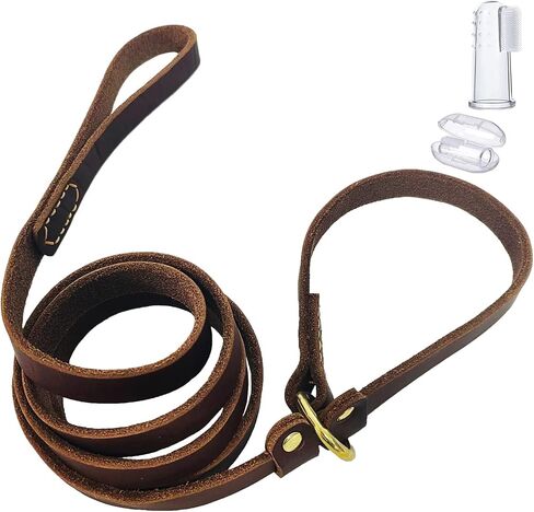 LWBMG Real Leather Slip Lead Dog Leash, Thin Lightweight Adjustable Dog Training Leash, Soft Genuine Leather Dog Leash for Small Dogs 5.6 ft x 1/5 inch Black in Saudi Arabia