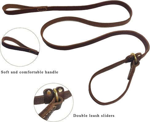 LWBMG Real Leather Slip Lead Dog Leash, Thin Lightweight Adjustable Dog Training Leash, Soft Genuine Leather Dog Leash for Small Dogs 5.6 ft x 1/5 inch Black in Saudi Arabia