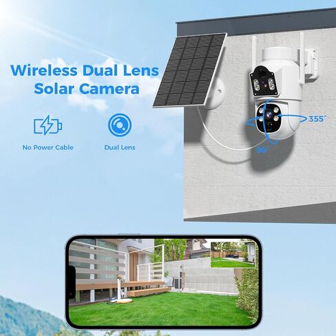 Hiseeu Solar Camera, 4MP 100% Wireless WiFi Camera Outdoor, Humanoid Detection, PTZ 360° View, Color Night Vision, IP66 Waterproof, 2-Way Audio, 2.4G WiFi, Compatible with NVR, No Monthly Fee, 2PCS in Saudi Arabia