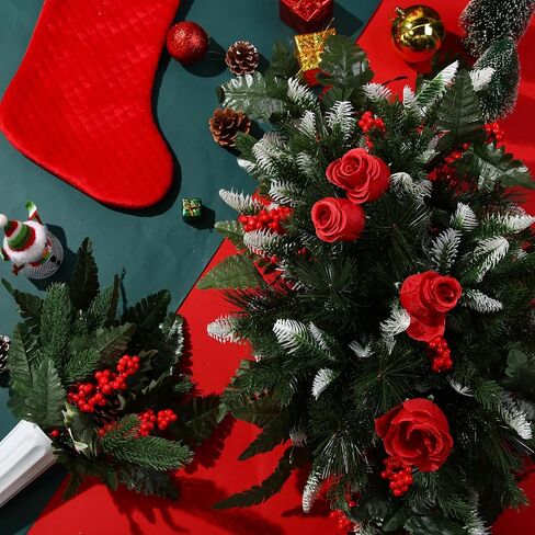 4 قطع من زهور المقبرة الاصطناعية لعيد الميلاد إكليل قبر عيد الميلاد مع سروج زهرة حامل لباقات تذكارية مع مزهرية ديكور خارجي لعيد الميلاد (متعدد الألوان، كلاسيكي) in Kuwait