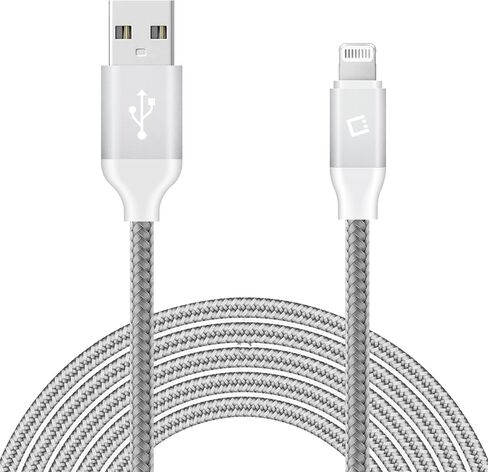 كابل شحن USB Lightning لأجهزة iPhone، كابل مضفر (مصنوع لهاتف iPhone) معتمد من Apple MFI (فضي بطول 10 أقدام) in Saudi Arabia