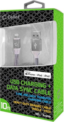 كابل شحن USB Lightning لأجهزة iPhone، كابل مضفر (مصنوع لهاتف iPhone) معتمد من Apple MFI (فضي بطول 10 أقدام) in Saudi Arabia