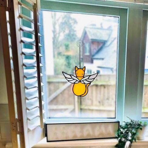 Orange Cat Memorial Gift Stained Glass Suncatcher,Angel Cat Decor Stained Glass Window Hangings,Loss of Cat Sympathy Gifts for Cat Lover,Pet Memorial Gifts for Women in Kuwait