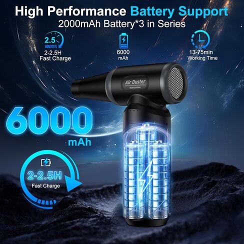 Compressed Air Duster,Electric Air Duster for PC/Keyboard Cleaning Kit,3 Gear Adjustable 300000 RPM Cordless Jet Dry Blower Air Blower for Car,Computer Duster for Cleaning（Ultimate,Black） in Saudi Arabia