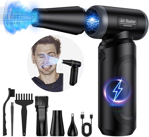 Compressed Air Duster,Electric Air Duster for PC/Keyboard Cleaning Kit,3 Gear Adjustable 300000 RPM Cordless Jet Dry Blower Air Blower for Car,Computer Duster for Cleaning（Ultimate,Black） in Saudi Arabia