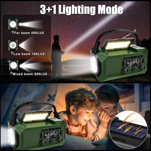 10000mAh Emergency Radio,Multi-Function AM/FM/NOAA Weather Radio,Hand Crank,USB Cable 3 Charging Methods,SOS Alarm,Flashlight,Phone Charger,Compass,Reading Lamp(Dark Green) in Saudi Arabia