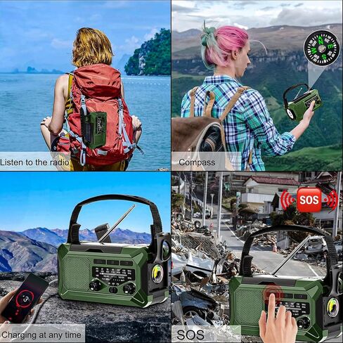 10000mAh Emergency Radio,Multi-Function AM/FM/NOAA Weather Radio,Hand Crank,USB Cable 3 Charging Methods,SOS Alarm,Flashlight,Phone Charger,Compass,Reading Lamp(Dark Green) in Saudi Arabia