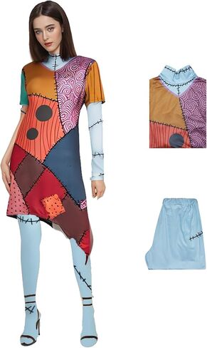 Women's Halloween Costume Long Sleeves Funny Printed Slim A-Line Dresses Christmas Party Dress for Adult Cosplay in Kuwait