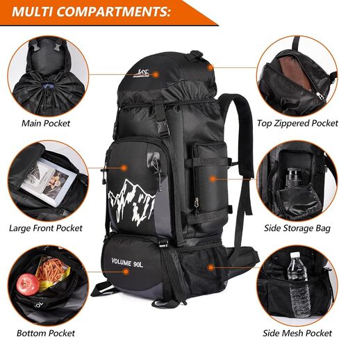 90L Large Hiking Backpack, Trekking backpack with Rain Cover, Lightweight Travel Daypack for Climbing Camping in Saudi Arabia