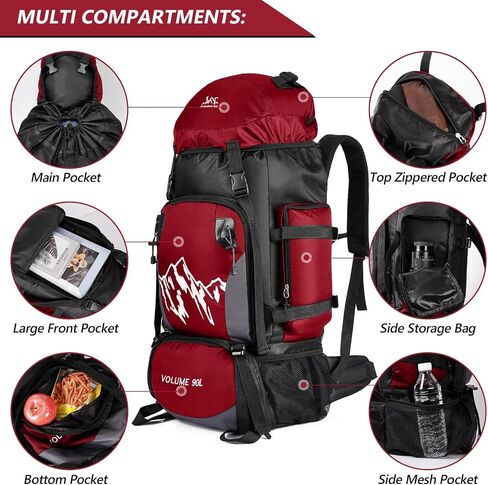 90L Large Hiking Backpack, Trekking backpack with Rain Cover, Lightweight Travel Daypack for Climbing Camping in Saudi Arabia