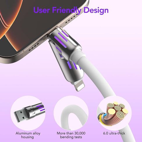 MFish 240W 4-in-1 Fast Charging Cable, Pink, 6.6FT in Kuwait