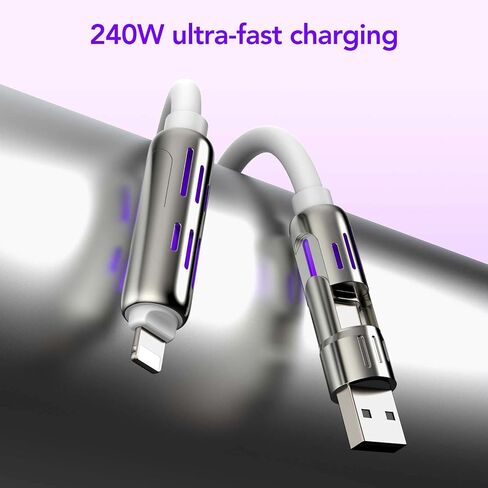 MFish 240W 4-in-1 Fast Charging Cable, Pink, 6.6FT in Kuwait