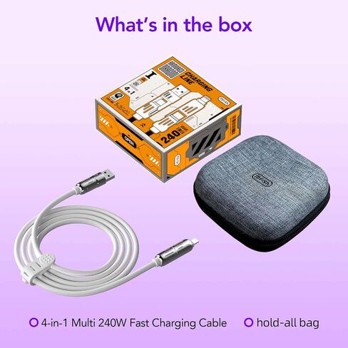 MFish 240W 4-in-1 Fast Charging Cable, Pink, 6.6FT in Kuwait