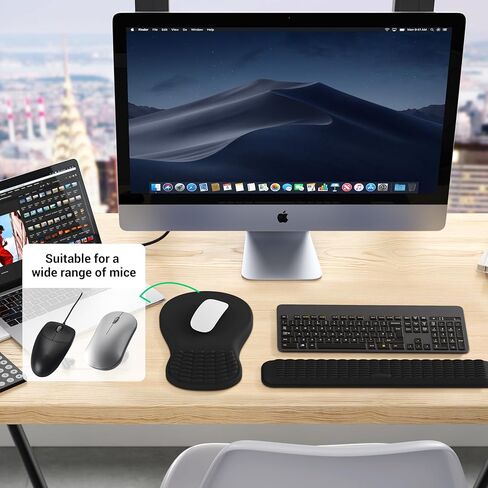 Mekass Ergonomic Mouse Pad and Keyboard Wrist Rest Set, Super Soft Memory Foam Desk Wrist Support for Computer Keyboard, Non-Slip Arm Palm Rests Cushion for Typing Gaming Office (Yeti) in Kuwait